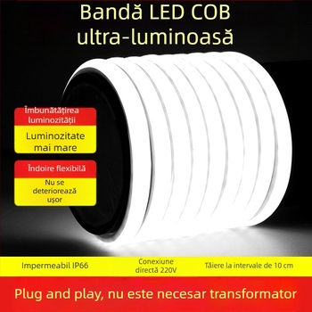 Bandă LED autoadezivă din silicon impermeabil COB, 220V – canal luminos liniar pentru tavanul casei, ultra-subțire, lumină moale