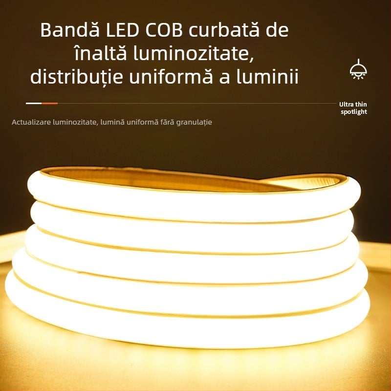 Bandă LED autoadezivă din silicon impermeabil COB, 220V – canal luminos liniar pentru tavanul casei, ultra-subțire, lumină moale
