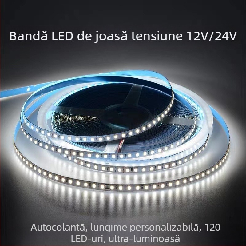 Bandă LED de joasă tensiune, 12V/24V, SMD 120 LED-uri, bandă flexibilă liniară de 8 mm, pentru uz casnic, telecomandă