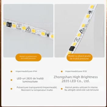 Bandă LED 220V, ultra-subțire, autoadhesivă, pentru iluminat interior, cu canal din aluminiu, rolă de 10 m, 2835 LED