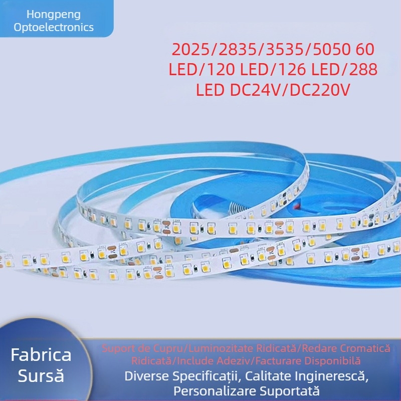 Bandă LED cu placă goală, 2835, luminozitate înaltă, 12V/220V, canal de aluminiu autoadeziv pentru iluminat interior