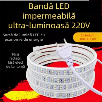 Bandă LED rezistentă la apă, 220V, autoadezivă, linie decorativă pentru tavan, pentru living