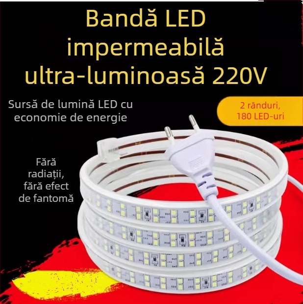 Bandă LED rezistentă la apă, 220V, autoadezivă, linie decorativă pentru tavan, pentru living