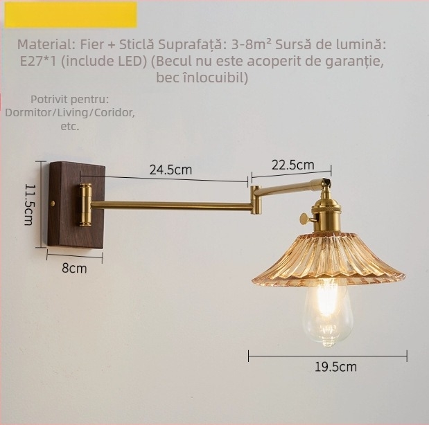 Lampa de perete în stil franțuzesc, vintage, cu abajur din sticlă, pentru living și dormitor, potrivită pentru scări și holuri
