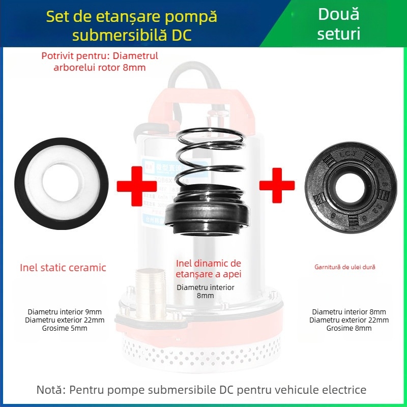Set de etanșări pentru pompă submersibilă DC cu garnituri ceramice pentru motoare de vehicule electrice, 12V/48V/60V