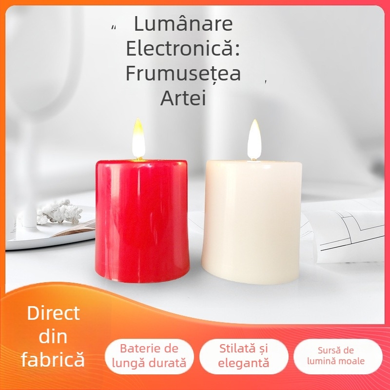 Lampă LED cu formă cilindrică, lumină caldă de lumânare ce pâlpâie, pentru decor în dormitor și sufragerie.