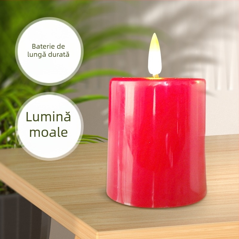 Lampă LED cu formă cilindrică, lumină caldă de lumânare ce pâlpâie, pentru decor în dormitor și sufragerie.