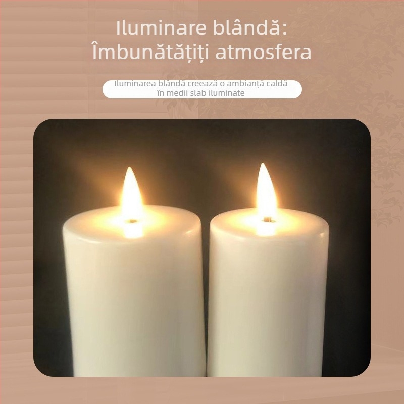 Lampă LED cu formă cilindrică, lumină caldă de lumânare ce pâlpâie, pentru decor în dormitor și sufragerie.