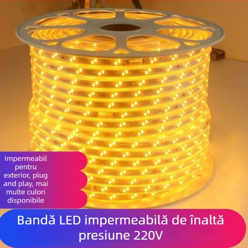 Bandă LED 220V, impermeabilă, pentru iluminat exterior de inginerie, plafon de tunel și perete exterior, bandă flexibilă RGB