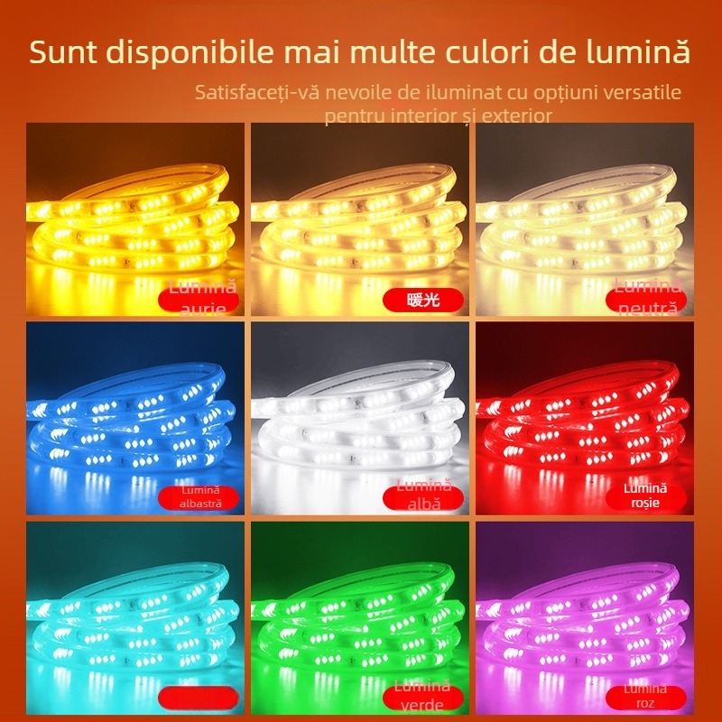 Bandă LED 220V, impermeabilă, pentru iluminat exterior de inginerie, plafon de tunel și perete exterior, bandă flexibilă RGB