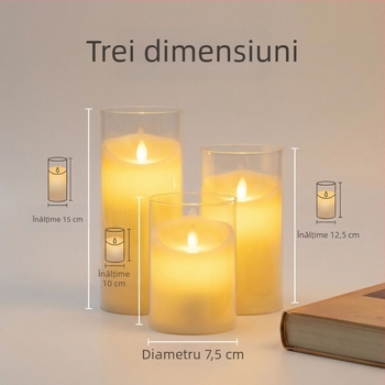 Lumânare LED simulată în mișcare, telecomandă — ceașcă din acrilic, lampă de atmosferă pentru nunți și zile de naștere