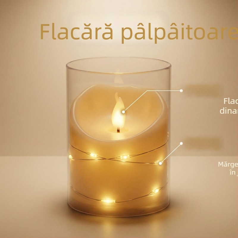 Lumânare LED simulată în mișcare, telecomandă — ceașcă din acrilic, lampă de atmosferă pentru nunți și zile de naștere