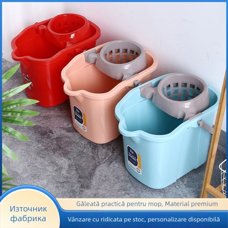 Găleată de mop din plastic cu roți, design întărit, mecanism rotativ de stoarcere, manual