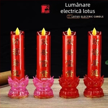 Lumânare LED cu cristal în formă de lotus, lungă, cu flamă artificială, lumină roșie și design de lotus colorat – lampă electronică, set de două
