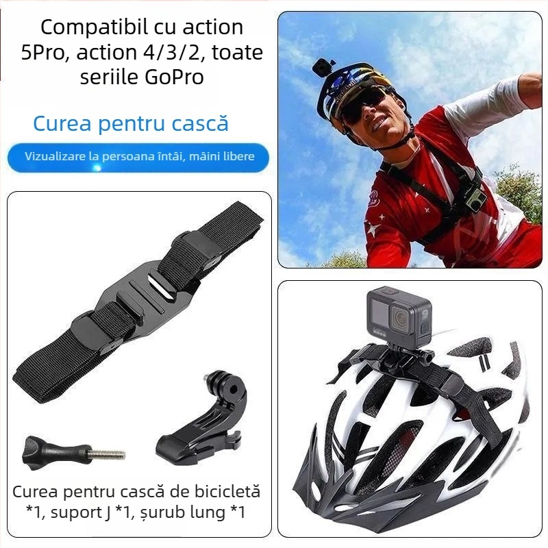 Curele universale de montaj GoPro / DJI Action 5Pro/4/3/2: curea piept, curea cap, curea mână, curea pentru cască, clips pentru rucsac și suport pentru cameră