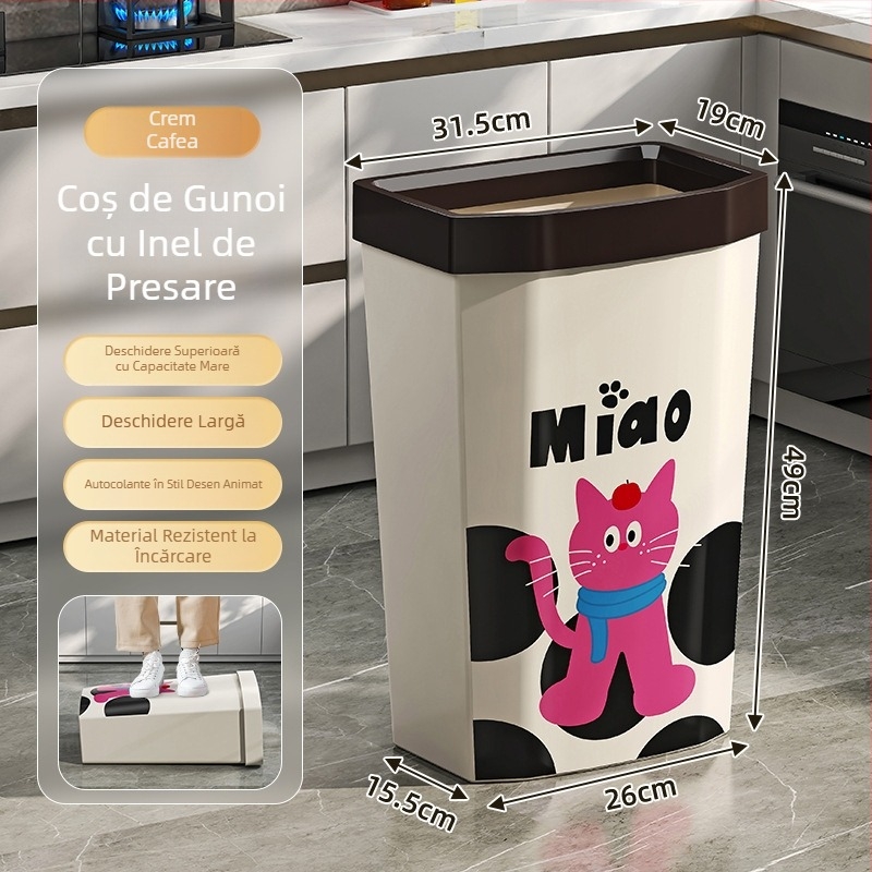 Coș de gunoi pentru bucătărie, înalt, capacitate mare (12 litri și mai mult), cu design pătrățos, ușor de utilizat fără a te apleca, potrivit pentru living și spații exterioare, recipient de depozitare a deșeurilor