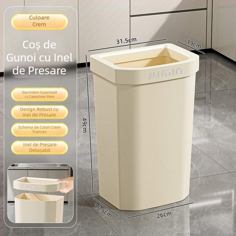 Coș de gunoi pentru bucătărie, înalt, capacitate mare (12 litri și mai mult), cu design pătrățos, ușor de utilizat fără a te apleca, potrivit pentru living și spații exterioare, recipient de depozitare a deșeurilor