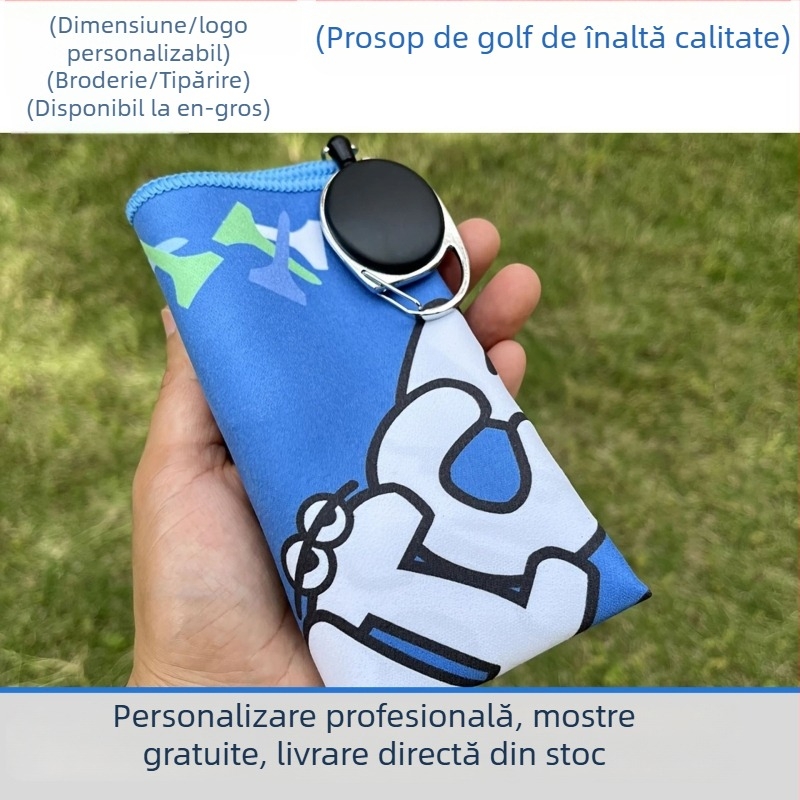 Prosop de golf cu logo imprimat digital color și model; personalizare disponibilă