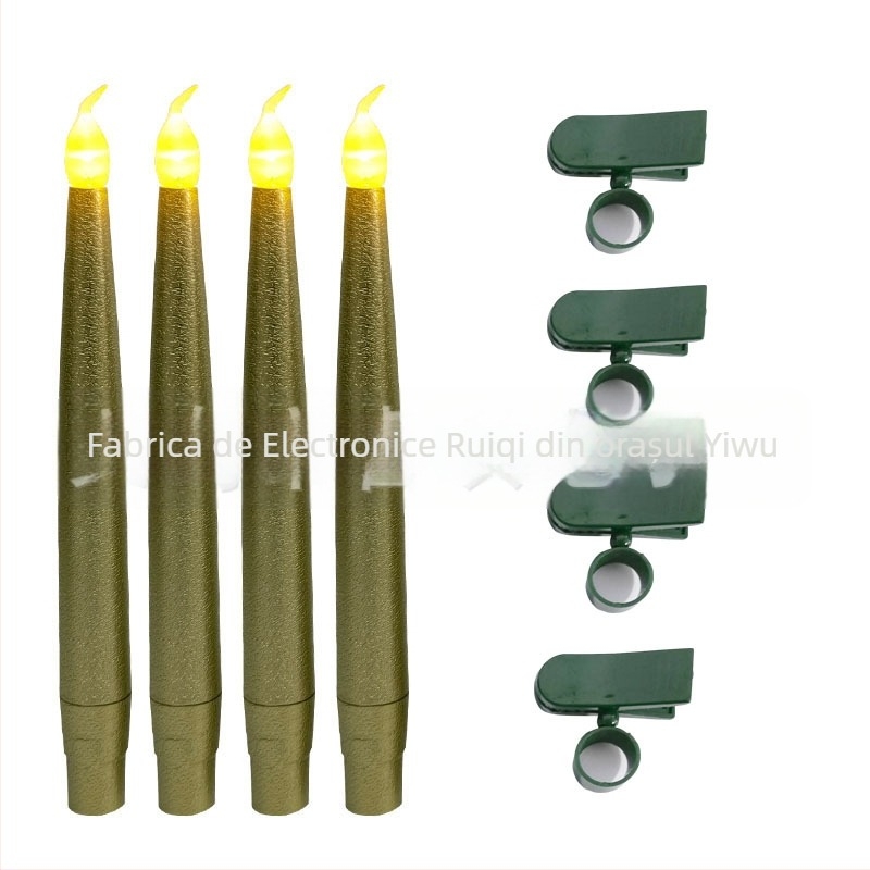 Lampă LED de Crăciun cu clips, corp cilindric din plastic auriu, 1,5 × 15 cm, lumânare electrică, decor pentru casă, bar sau club