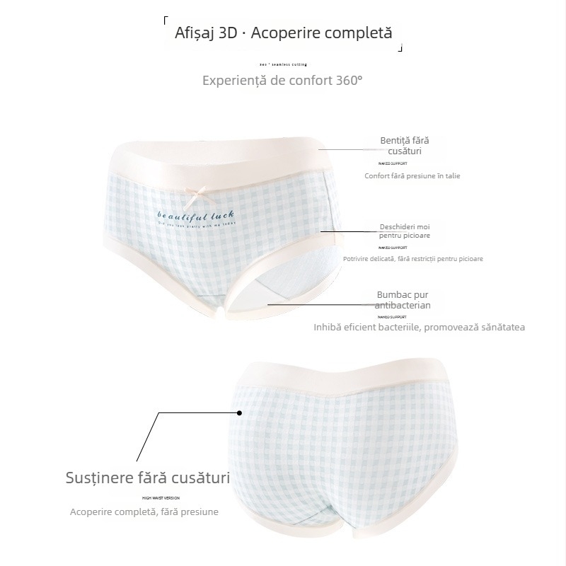 Noul stil – Lenjerie intimă din bumbac pentru femei, talie medie, model în carouri, antibacterian, respirabil