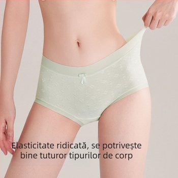 Chiloți femei din bumbac cu jacquard, respirabili, funda decorativă, elasticitate, crotch extins, talie medie, culoare solidă