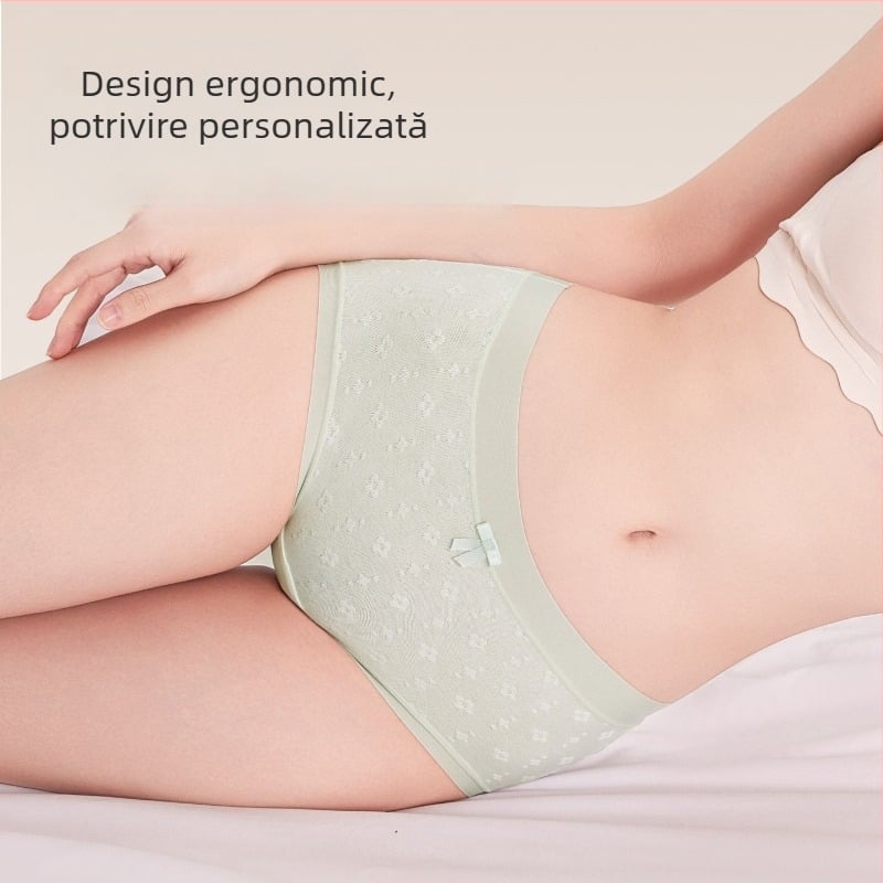 Chiloți femei din bumbac cu jacquard, respirabili, funda decorativă, elasticitate, crotch extins, talie medie, culoare solidă