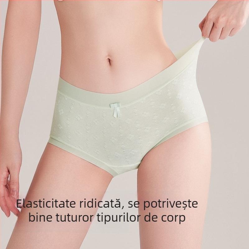 Chiloți femei din bumbac cu jacquard, respirabili, funda decorativă, elasticitate, crotch extins, talie medie, culoare solidă