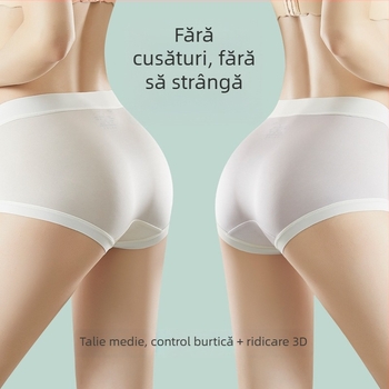 Chiloți damă Ice Silk talie medie, cu căptușeală antibacteriană în zona inghinală, respirabili, cu efect de ridicare a feselor, subțiri pentru vară