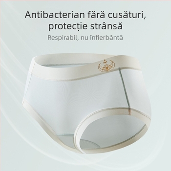 Chiloți damă Ice Silk talie medie, cu căptușeală antibacteriană în zona inghinală, respirabili, cu efect de ridicare a feselor, subțiri pentru vară