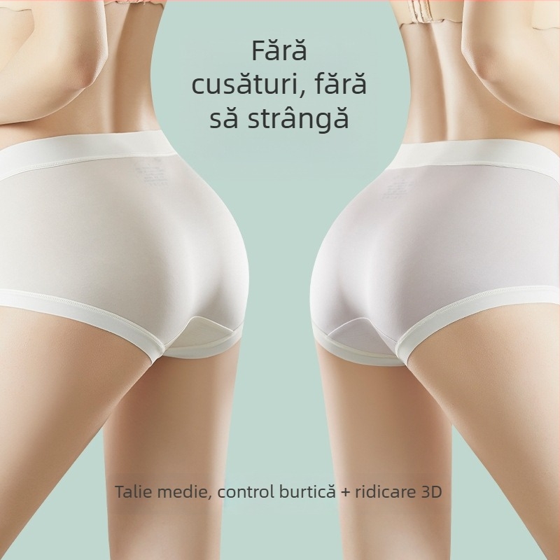 Chiloți damă Ice Silk talie medie, cu căptușeală antibacteriană în zona inghinală, respirabili, cu efect de ridicare a feselor, subțiri pentru vară