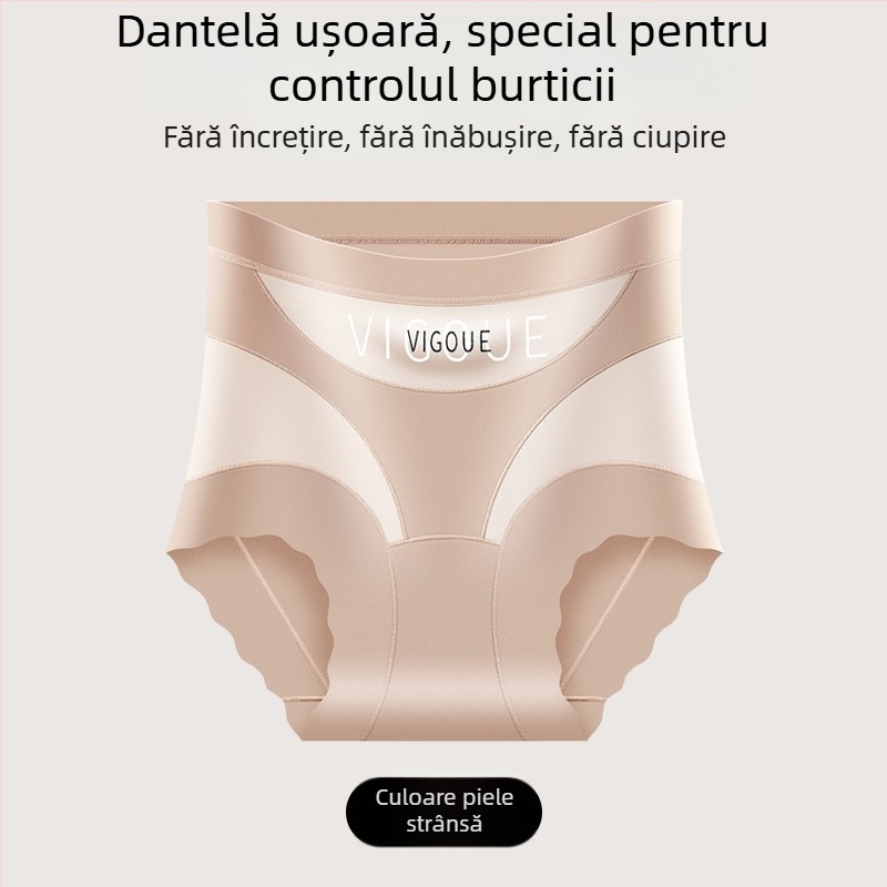 Chiloți cu talie înaltă pentru controlul abdomenului, plasă respirabilă din nailon, shapewear antibacterian pentru femei, mărime plus