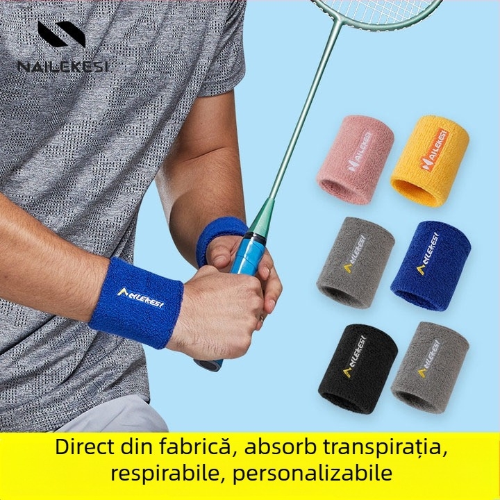 Bandă sport pentru încheietura mâinii, cu absorbție a transpirației, protecție pentru baschet și tenis; potrivită pentru toate sporturile; dimensiune universală; personalizare cu logo