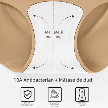 Chiloți femei Ice Silk vară, respirabili, uscare rapidă, antibacterieni, talie înaltă, căptușeală în zona crotch din mătase de dud Mulberry