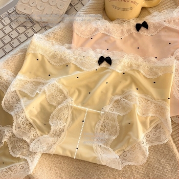Chiloți pentru femei din mătase de gheață cu căptușală antibacteriană, dantelă florală, croială triunghiulară