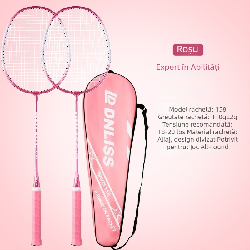Set de rachete badminton, cadru din aliaj de fier, durabil pentru amatori adulți și studenți, 95–100 g, mâner G4, lovire directă
