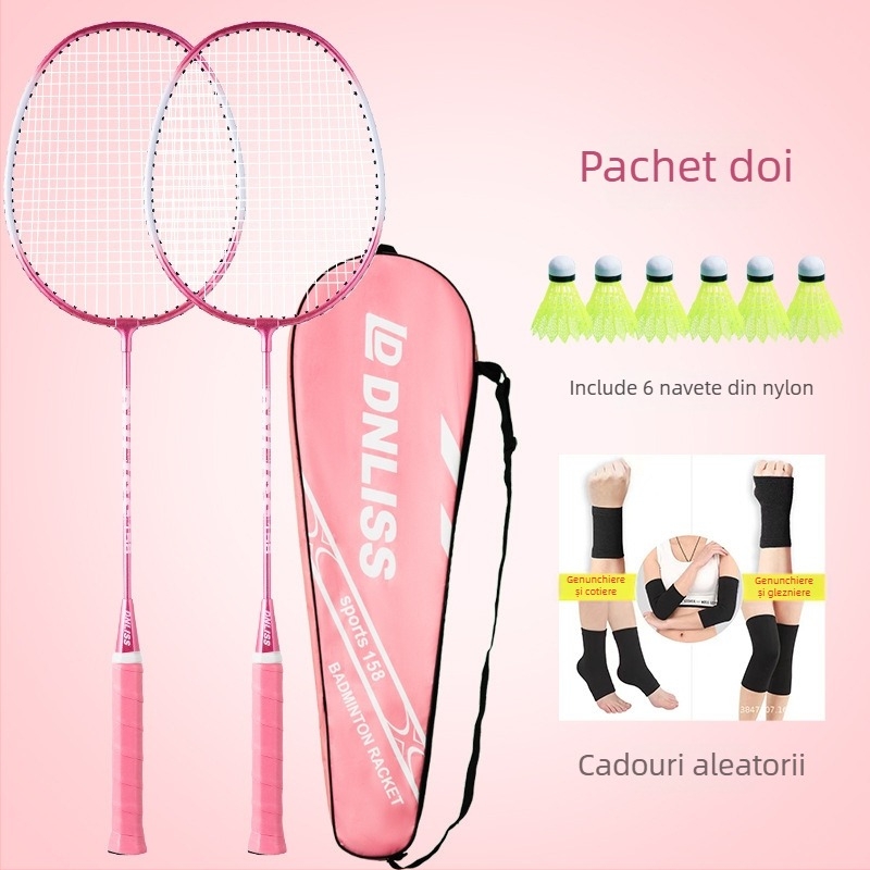 Set de rachete badminton, cadru din aliaj de fier, durabil pentru amatori adulți și studenți, 95–100 g, mâner G4, lovire directă