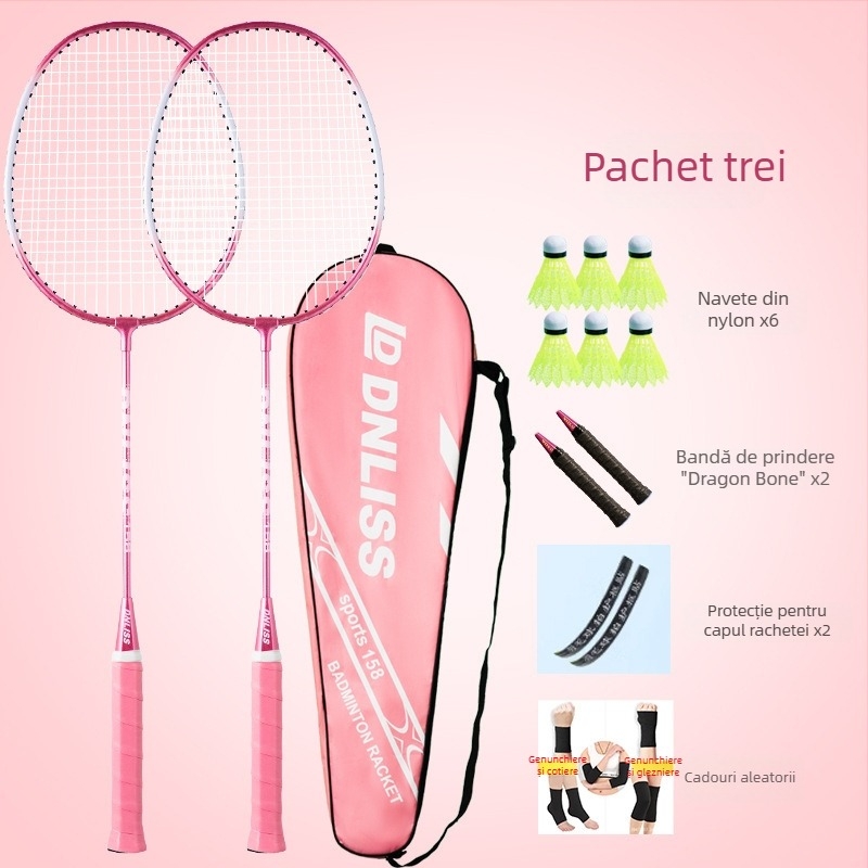 Set de rachete badminton, cadru din aliaj de fier, durabil pentru amatori adulți și studenți, 95–100 g, mâner G4, lovire directă