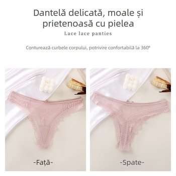 Tanga din dantelă fără cusături, culoare solidă, subțire, transparentă, respirabilă, confortabilă, cu căptușeală din bumbac