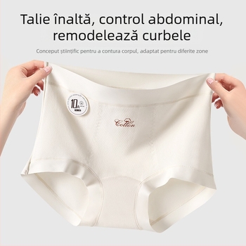 Chiloți femei talie înaltă din bumbac, cu zonă inghinală antibacteriană, moi la atingere, respirabili, subțiri, pentru cezariană
