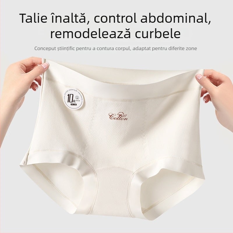 Chiloți femei talie înaltă din bumbac, cu zonă inghinală antibacteriană, moi la atingere, respirabili, subțiri, pentru cezariană