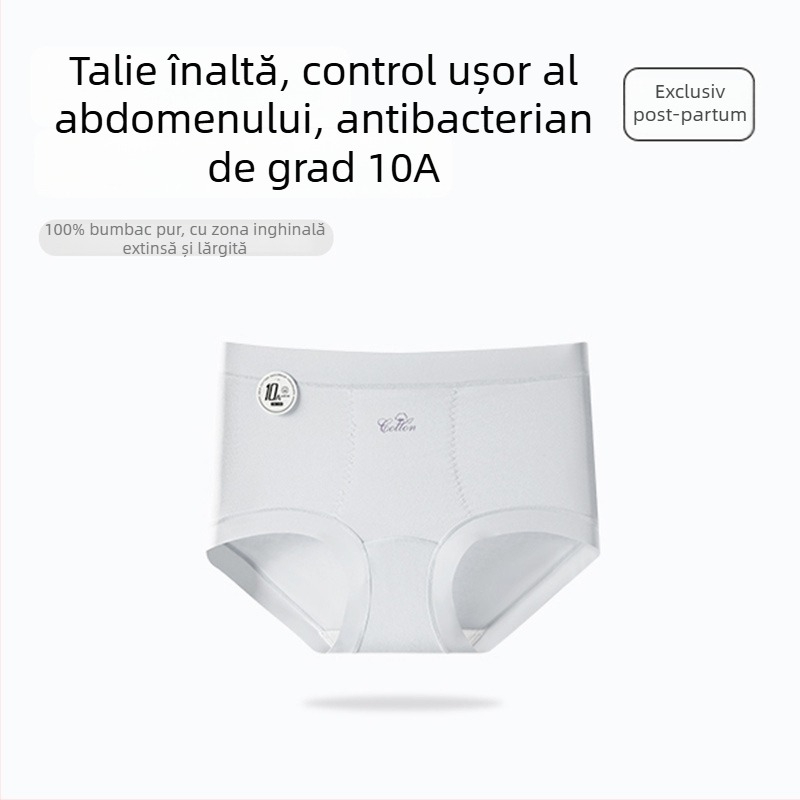 Chiloți femei talie înaltă din bumbac, cu zonă inghinală antibacteriană, moi la atingere, respirabili, subțiri, pentru cezariană