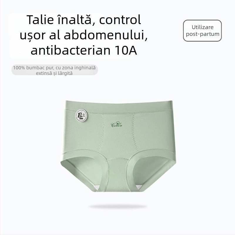 Chiloți femei talie înaltă din bumbac, cu zonă inghinală antibacteriană, moi la atingere, respirabili, subțiri, pentru cezariană