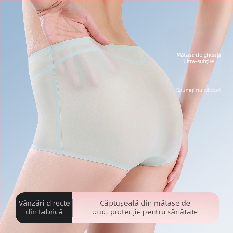 Chiloți femei din ice silk, fără cusături, talie medie, uscare rapidă, respirabili, senzație nude, confort fără strângere la șolduri