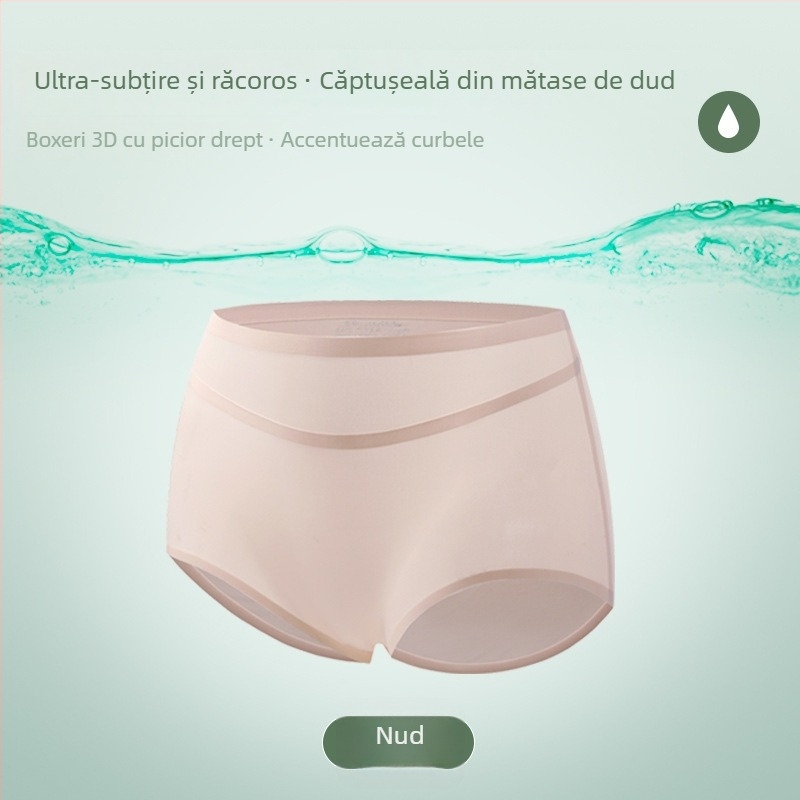 Chiloți femei din ice silk, fără cusături, talie medie, uscare rapidă, respirabili, senzație nude, confort fără strângere la șolduri