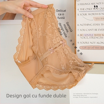 Lenjerie intimă din dantelă pentru femei, senzație satin-cotton, model floral și funda