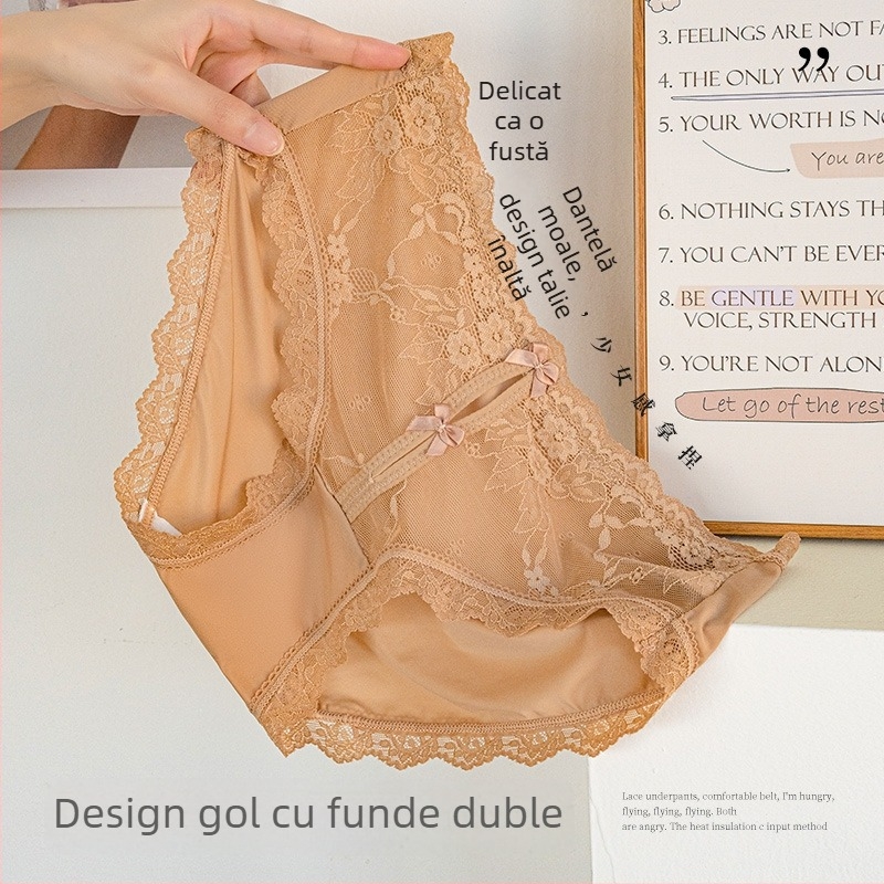 Lenjerie intimă din dantelă pentru femei, senzație satin-cotton, model floral și funda