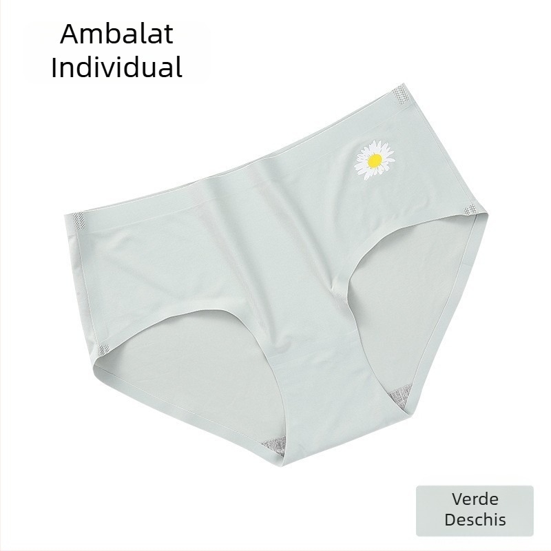 Chiloți femei fără cusături, din mătase de gheață, talie medie, imprimeu margaretă, stil feminin