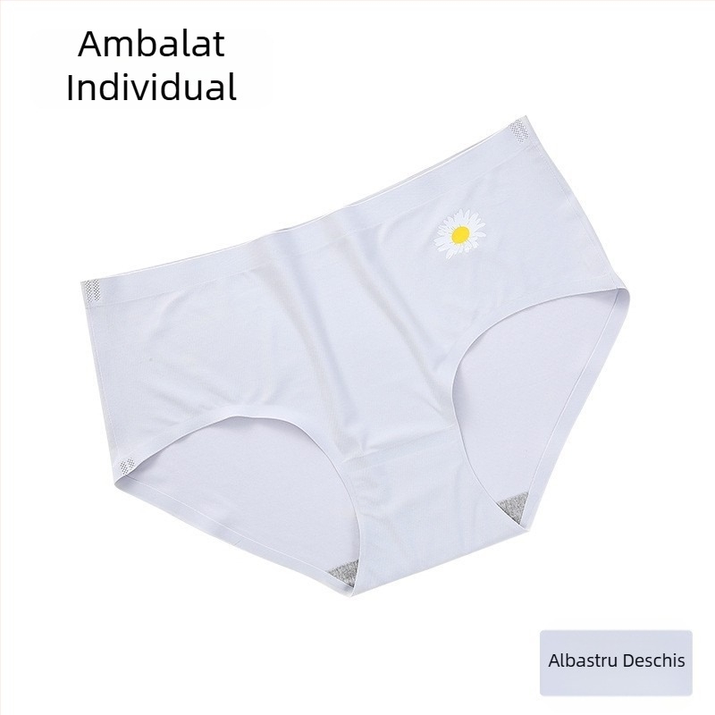 Chiloți femei fără cusături, din mătase de gheață, talie medie, imprimeu margaretă, stil feminin