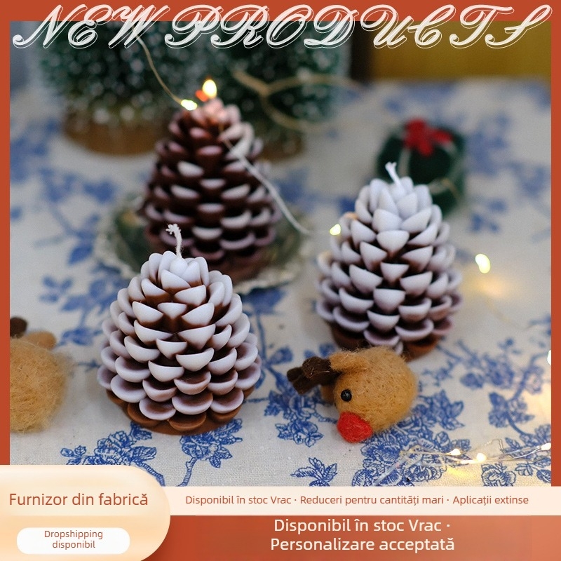 Formă 3D pentru lumânări în formă de con de pin pentru lumânări parfumate DIY, decor de Crăciun, formă mică de con