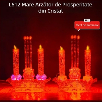 Zhenye L610/L612 Lampa cristalină a norocului cu flacără balansată, lumânare electrică și arzător de tămâie cu lotus pentru casă